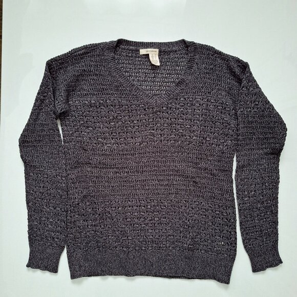 DKNY Charcoal Open Knit V-Neck Sweater - Picture 1 of 6